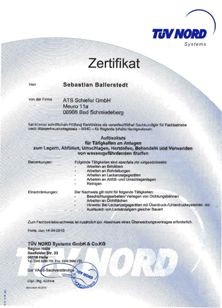 Zertifikat Aufbaukurs für Tätigkeiten an Anlagen zum Lagern, Abfüllen, Umschlagen, Herstellen, Behandeln und Verwenden von wassergefährdenden Stoffen