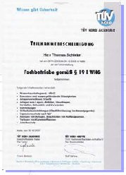Teilnahmebescheinigung Fachbetrieb nach Wasserhaushaltsgesetz (WHG)