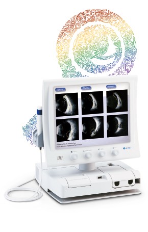 Ultraschallgerät zur Untersuchung des Augapfels, des Augeninneren, des Sehnerven, der Augenmuskeln und der Augenhöhle.